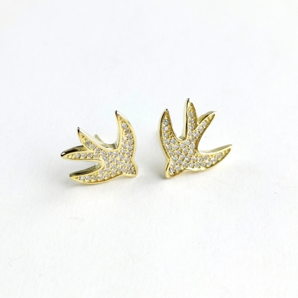 Swallow Bird Stud Earrings In 14k Gold Over Sterling Silver